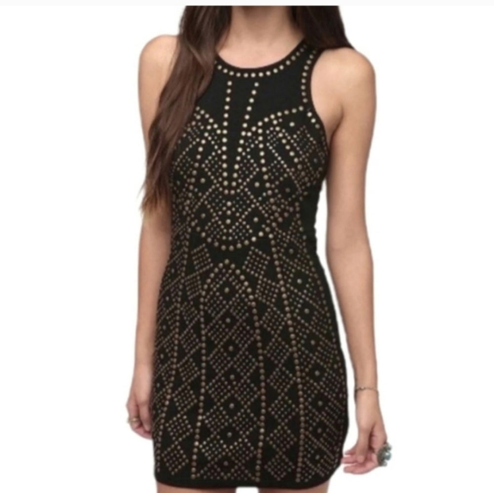 Sparkle & Fade dress black tank bodycon midi  studded sleeveless